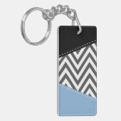 Grijs zigzag, Grijs Chevron, Zigzag Pattern, Blauw Sleutelhanger (Voorkant Links)