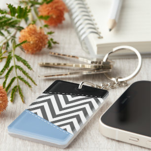 Grijs zigzag, Grijs Chevron, Zigzag Pattern, Blauw Sleutelhanger