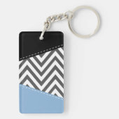 Grijs zigzag, Grijs Chevron, Zigzag Pattern, Blauw Sleutelhanger (achterkant)
