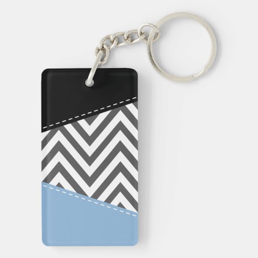 Grijs zigzag, Grijs Chevron, Zigzag Pattern, Blauw Sleutelhanger (achterkant)