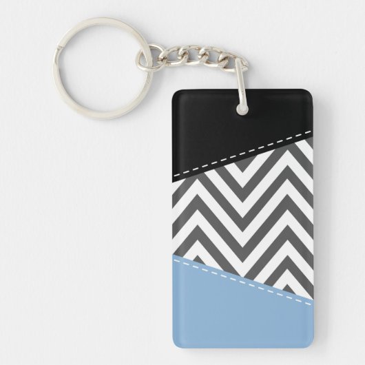 Grijs zigzag, Grijs Chevron, Zigzag Pattern, Blauw Sleutelhanger (Voorkant)