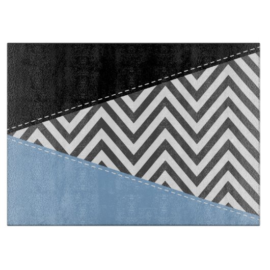Grijs zigzag, Grijs Chevron, Zigzag Pattern, Blauw Snijplank (Voorkant)