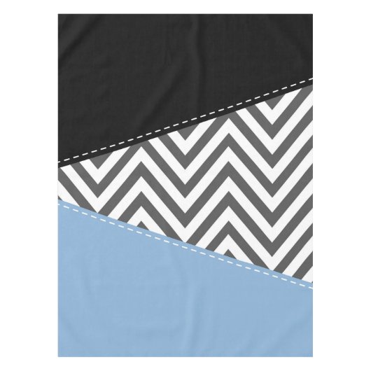 Grijs zigzag, Grijs Chevron, Zigzag Pattern, Blauw Tafelkleed (Voorkant)