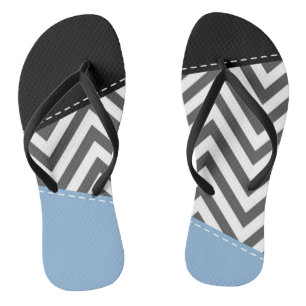 Grijs zigzag, Grijs Chevron, Zigzag Pattern, Blauw Teenslippers