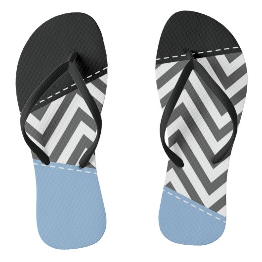 Grijs zigzag, Grijs Chevron, Zigzag Pattern, Blauw Teenslippers (Voetbed)