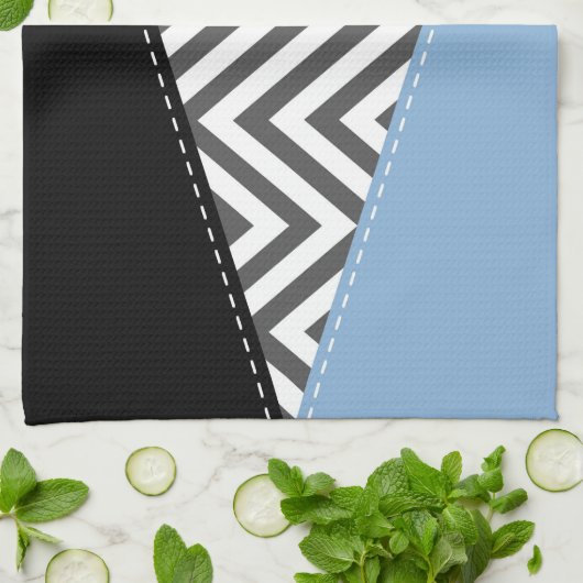 Grijs zigzag, Grijs Chevron, Zigzag Pattern, Blauw Theedoek (Gevouwen)