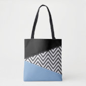 Grijs zigzag, Grijs Chevron, Zigzag Pattern, Blauw Tote Bag (Voorkant)