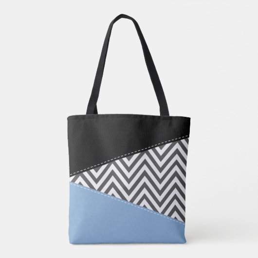 Grijs zigzag, Grijs Chevron, Zigzag Pattern, Blauw Tote Bag (Achterkant)