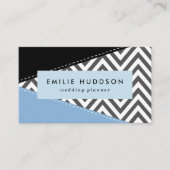 Grijs zigzag, Grijs Chevron, Zigzag Pattern, Blauw Visitekaartje (Voorkant)