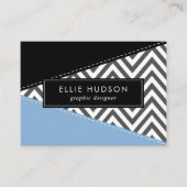 Grijs zigzag, Grijs Chevron, Zigzag Pattern, Blauw Visitekaartje (Voorkant)