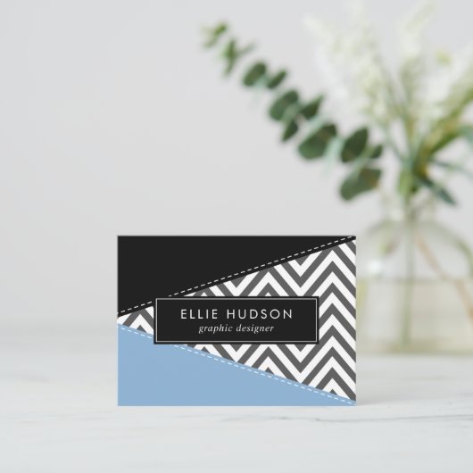 Grijs zigzag, Grijs Chevron, Zigzag Pattern, Blauw Visitekaartje (Staand voorkant)
