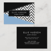 Grijs zigzag, Grijs Chevron, Zigzag Pattern, Blauw Visitekaartje (Voorkant / Achterkant)