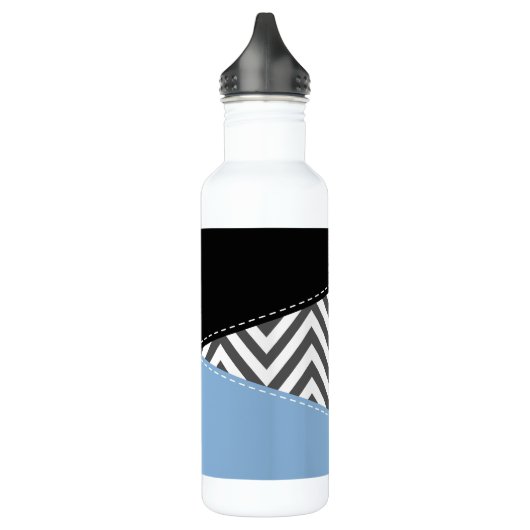 Grijs zigzag, Grijs Chevron, Zigzag Pattern, Blauw Waterfles (Links)