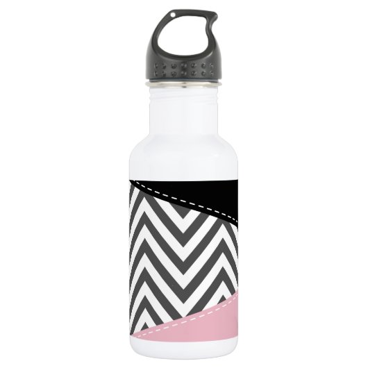Grijs Zigzag, Grijze Chevron, Zigzag Patroon, Roze Waterfles (Voorkant)