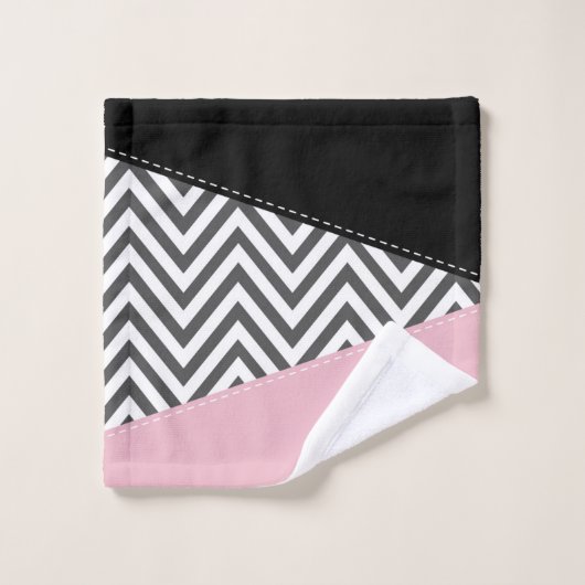 Grijs zigzag, Grijze Chevron, Zigzag Pattern, Roze Bad Handdoek (Wasdoekje)