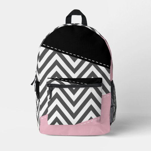 Grijs zigzag, Grijze Chevron, Zigzag Pattern, Roze Bedrukte Rugzak (Voorkant)