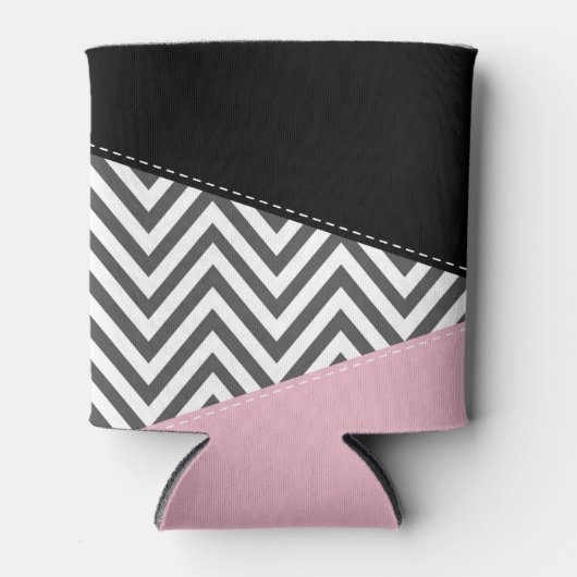 Grijs zigzag, Grijze Chevron, Zigzag Pattern, Roze Blikjeskoeler (Voorkant)
