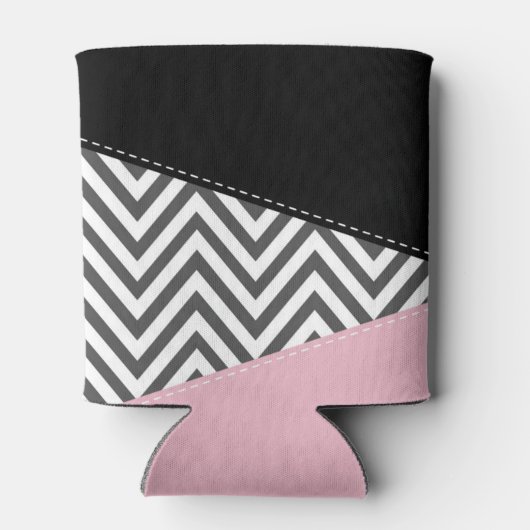 Grijs zigzag, Grijze Chevron, Zigzag Pattern, Roze Blikjeskoeler (Achterkant)