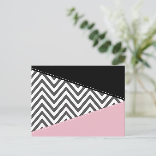 Grijs zigzag, Grijze Chevron, Zigzag Pattern, Roze Briefkaart (Staand voorkant)