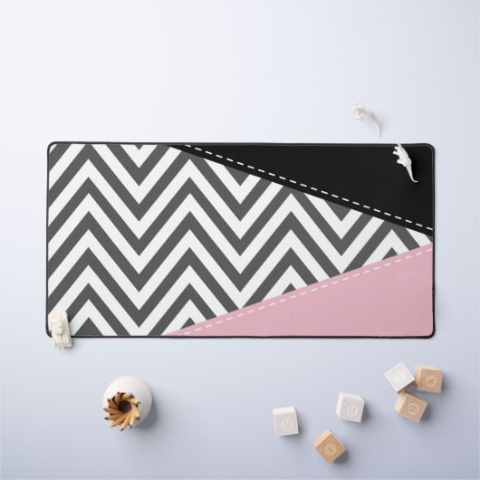 Grijs zigzag, Grijze Chevron, Zigzag Pattern, Roze Bureaumat (Kindertafel)