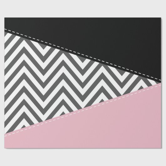 Grijs zigzag, Grijze Chevron, Zigzag Pattern, Roze Cadeaupapier (Vlak)