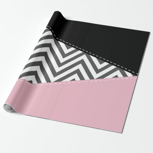Grijs zigzag, Grijze Chevron, Zigzag Pattern, Roze Cadeaupapier (Uitgerold)