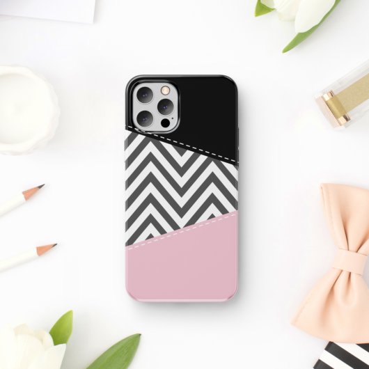 Grijs zigzag, Grijze Chevron, Zigzag Pattern, Roze Case-Mate iPhone Case