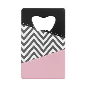 Grijs zigzag, Grijze Chevron, Zigzag Pattern, Roze Creditkaart Flessenopener