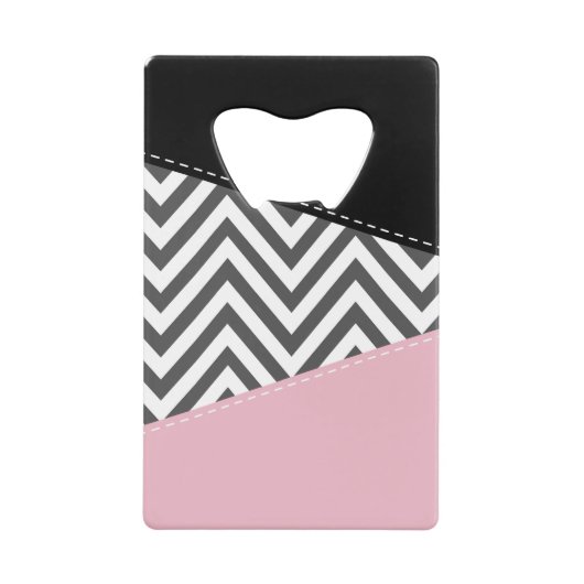 Grijs zigzag, Grijze Chevron, Zigzag Pattern, Roze Creditkaart Flessenopener (Voorkant)