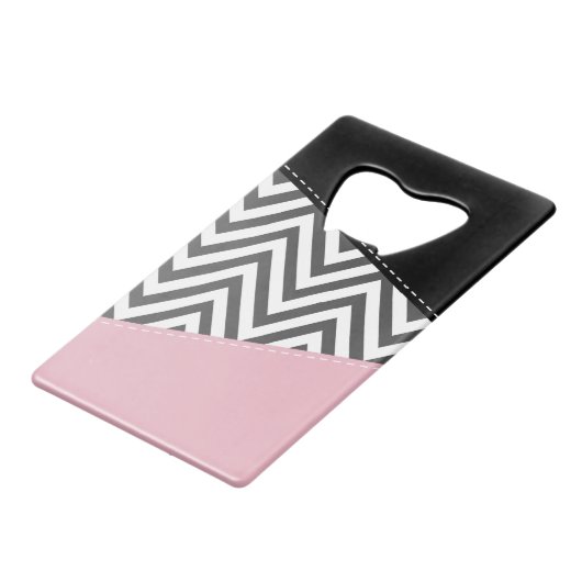 Grijs zigzag, Grijze Chevron, Zigzag Pattern, Roze Creditkaart Flessenopener (Voorkant Gekanteld)