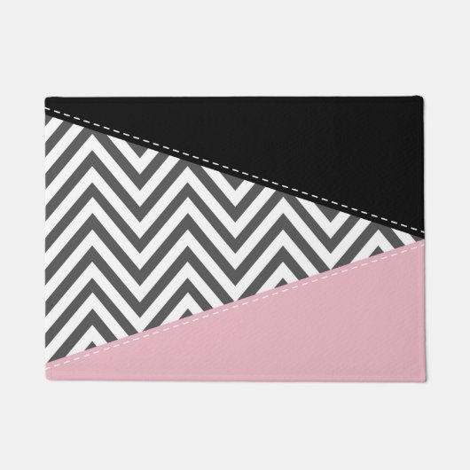 Grijs zigzag, Grijze Chevron, Zigzag Pattern, Roze Deurmat (Voorkant)