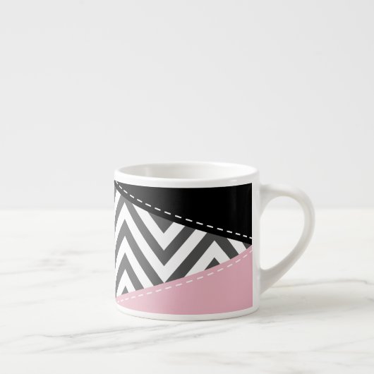 Grijs zigzag, Grijze Chevron, Zigzag Pattern, Roze Espresso Kop (Rechts)