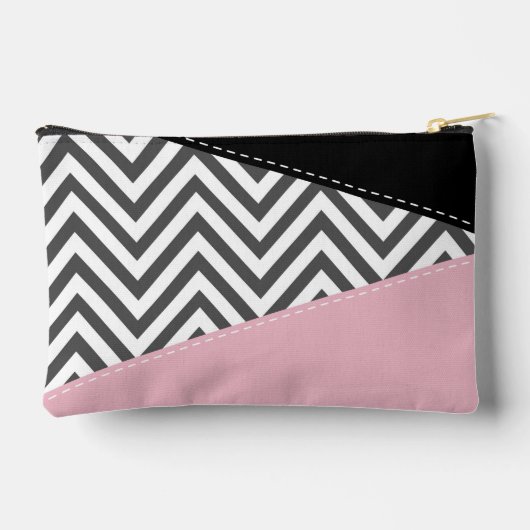 Grijs zigzag, Grijze Chevron, Zigzag Pattern, Roze Etui (Achterkant)