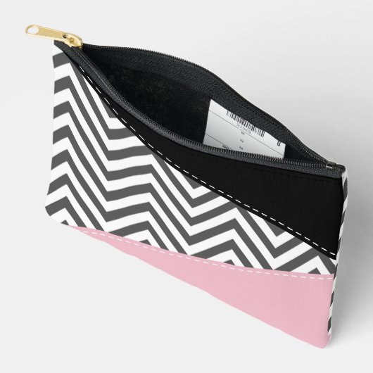 Grijs zigzag, Grijze Chevron, Zigzag Pattern, Roze Etui (Open)