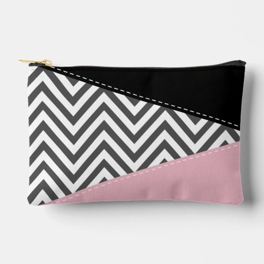 Grijs zigzag, Grijze Chevron, Zigzag Pattern, Roze Etui (Voorkant)