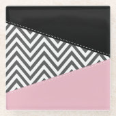 Grijs zigzag, Grijze Chevron, Zigzag Pattern, Roze Glazen Onderzetter (Voorkant)