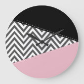 Grijs zigzag, Grijze Chevron, Zigzag Pattern, Roze Grote Klok (Voorkant)