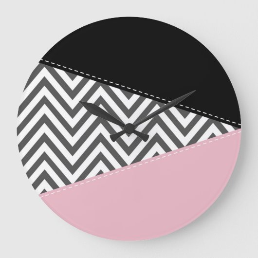 Grijs zigzag, Grijze Chevron, Zigzag Pattern, Roze Grote Klok (Voorkant)
