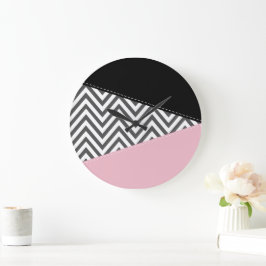 Grijs zigzag, Grijze Chevron, Zigzag Pattern, Roze Grote Klok