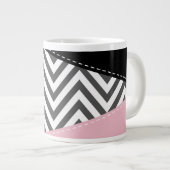 Grijs zigzag, Grijze Chevron, Zigzag Pattern, Roze Grote Koffiekop (Voorkant rechts)