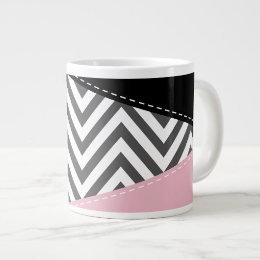 Grijs zigzag, Grijze Chevron, Zigzag Pattern, Roze Grote Koffiekop (Voorkant rechts)