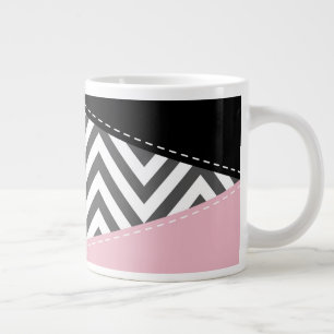 Grijs zigzag, Grijze Chevron, Zigzag Pattern, Roze Grote Koffiekop
