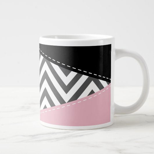Grijs zigzag, Grijze Chevron, Zigzag Pattern, Roze Grote Koffiekop (Rechts)