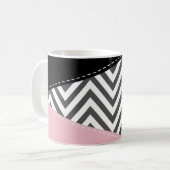Grijs zigzag, Grijze Chevron, Zigzag Pattern, Roze Koffiemok (Voorkant links)
