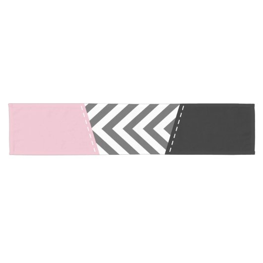 Grijs zigzag, Grijze Chevron, Zigzag Pattern, Roze Korte Tafelloper (Horizontaal)