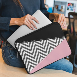 Grijs zigzag, Grijze Chevron, Zigzag Pattern, Roze Laptop Sleeve