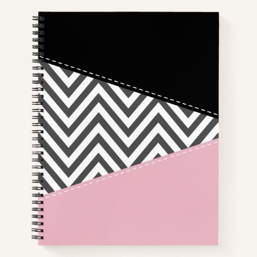 Grijs zigzag, Grijze Chevron, Zigzag Pattern, Roze Notitieboek (Voorkant)