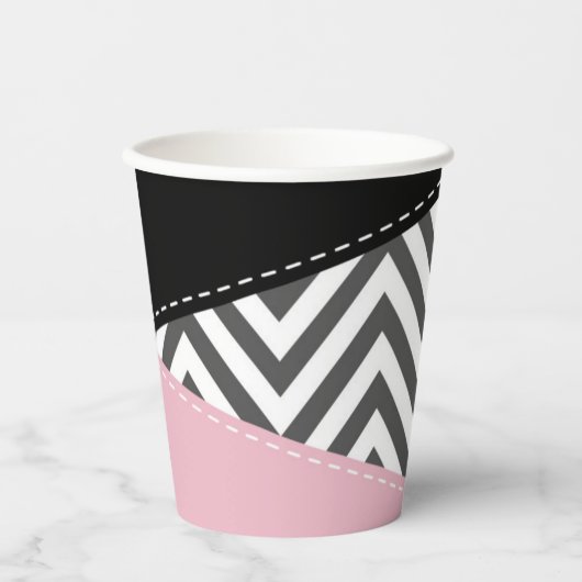 Grijs zigzag, Grijze Chevron, Zigzag Pattern, Roze Papieren Bekers (Voorkant)