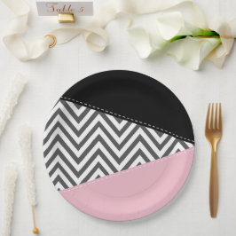 Grijs zigzag, Grijze Chevron, Zigzag Pattern, Roze Papieren Bordje