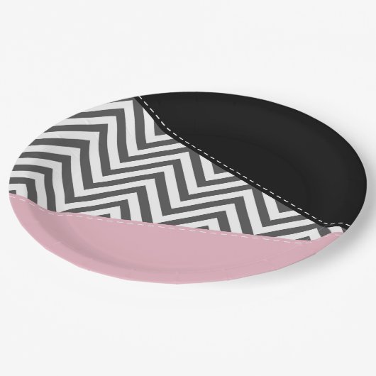 Grijs zigzag, Grijze Chevron, Zigzag Pattern, Roze Papieren Bordje (Gekanteld)